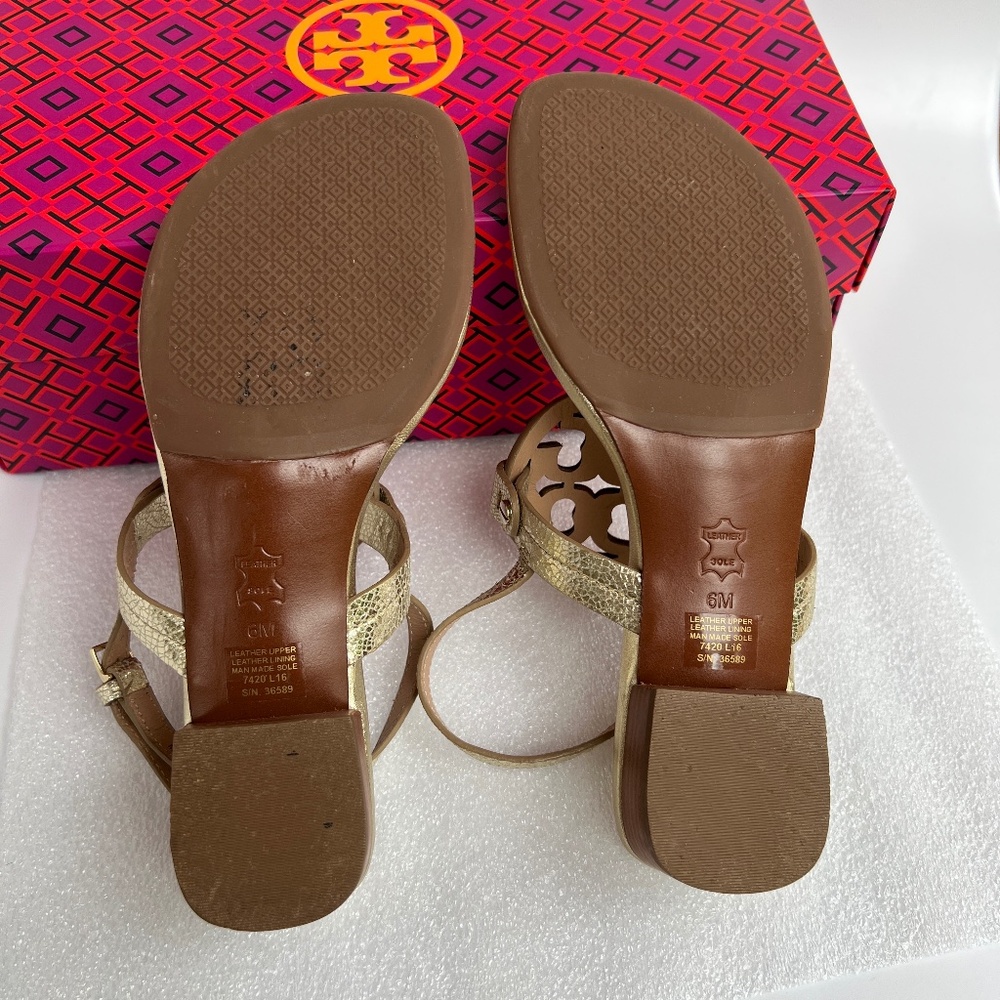 Tory Burch Miller 30MM Slingback Heel Sandal Leather Spark Gold Size 6 - Picture 11 of 16